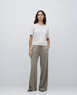 Pantalones algodón cintura elástica caqui