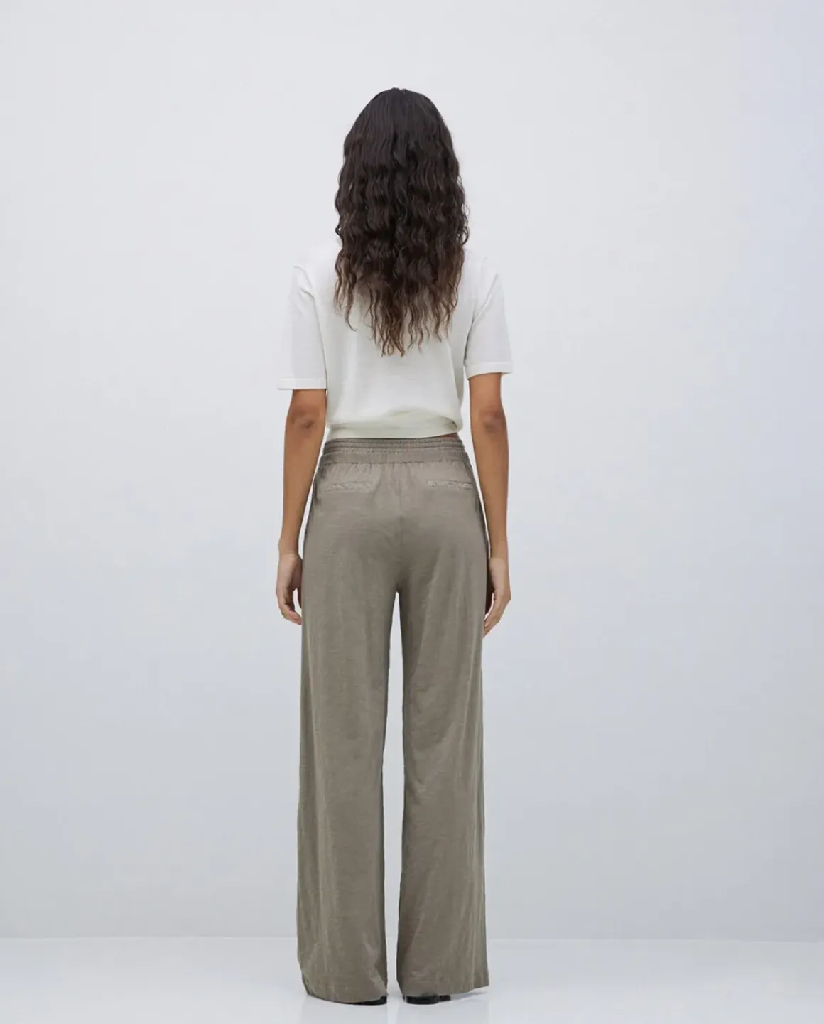Pantalones algodón cintura elástica caqui