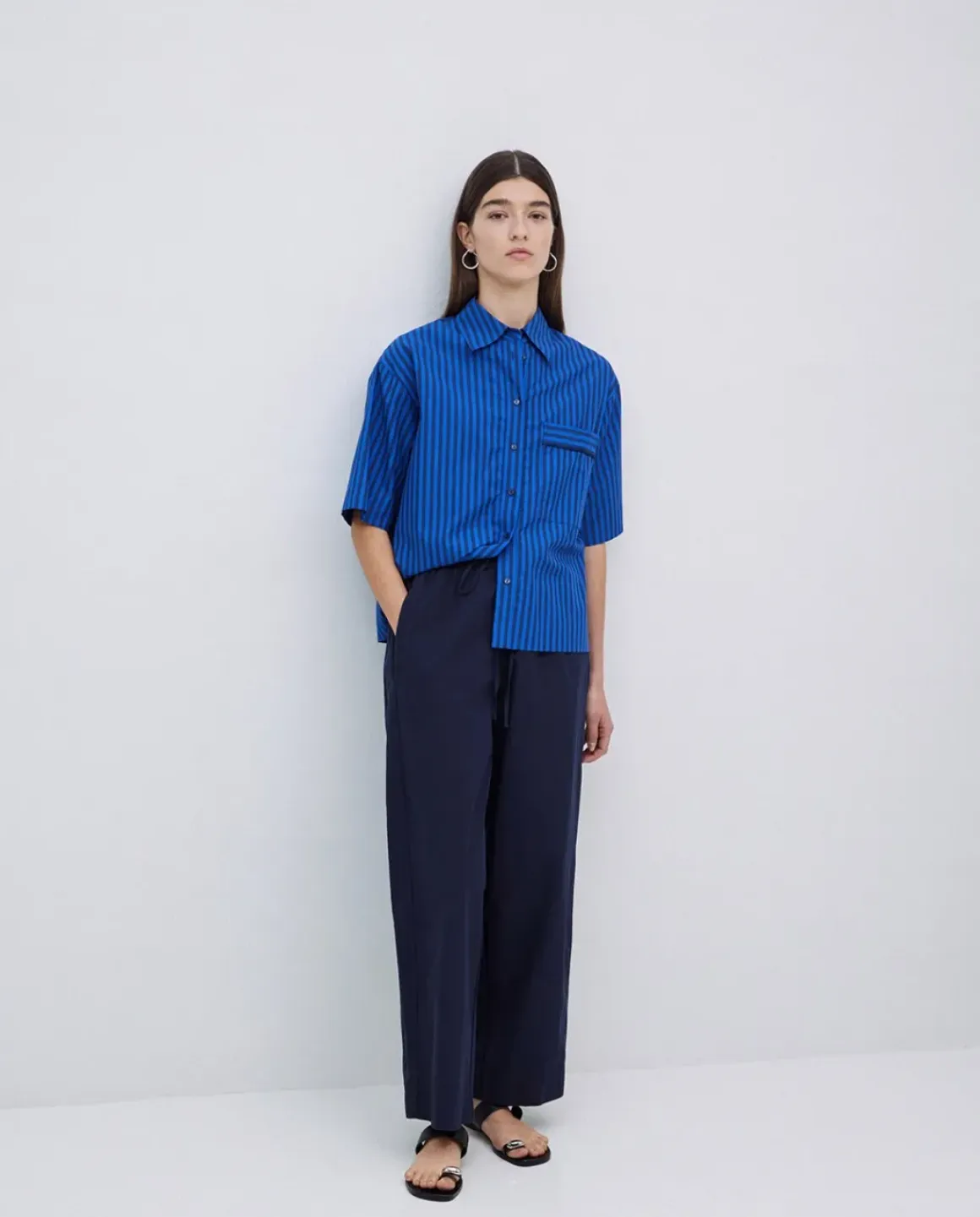 Pantalones balloon fit 100% algodón azul oscuro
