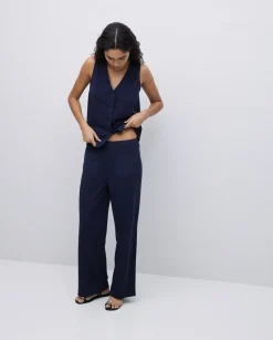 Pantalones de punto algodón azul oscuro