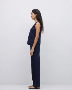 Pantalones de punto algodón azul oscuro