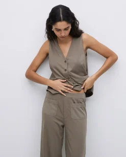 Pantalones de punto algodón caqui