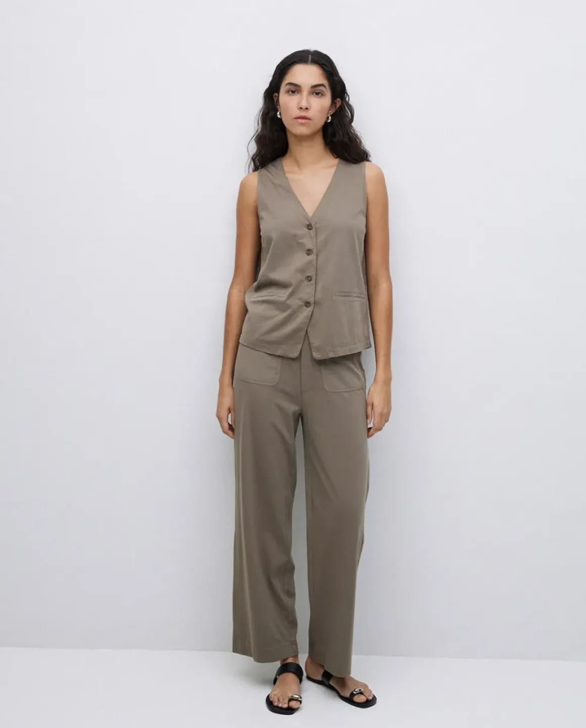 Pantalones de punto algodón caqui
