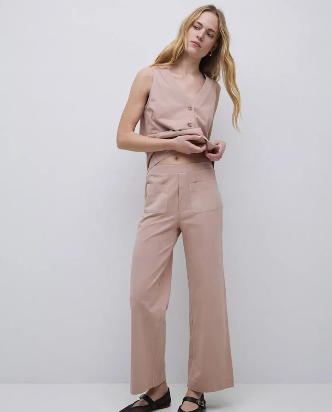 Pantalones de punto algodón rosa antiguo