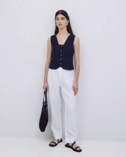 Pantalones 100% lino blanco