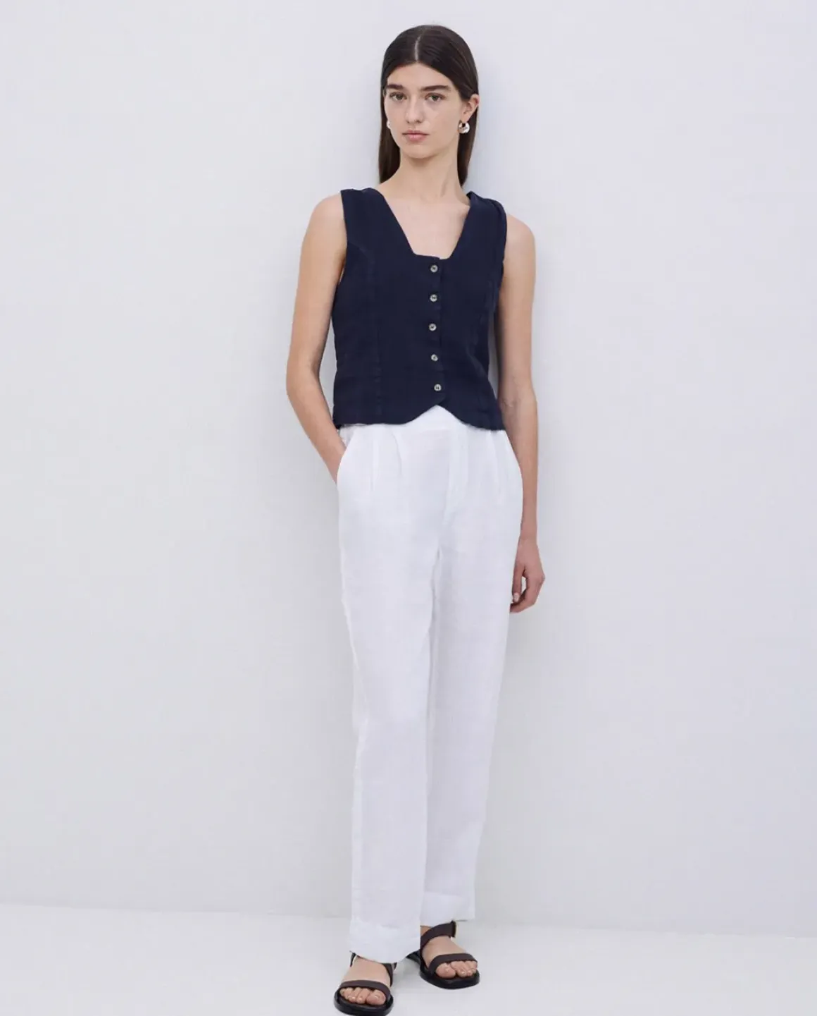 Pantalones 100% lino blanco