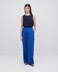 Pantalones popelín rayas azul oscuro