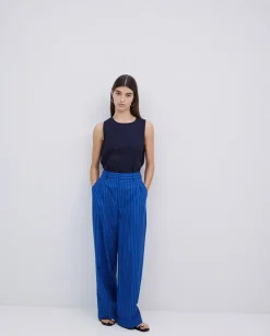 Pantalones popelín rayas azul oscuro