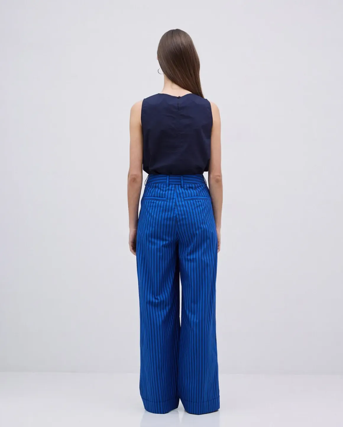 Pantalones popelín rayas azul oscuro