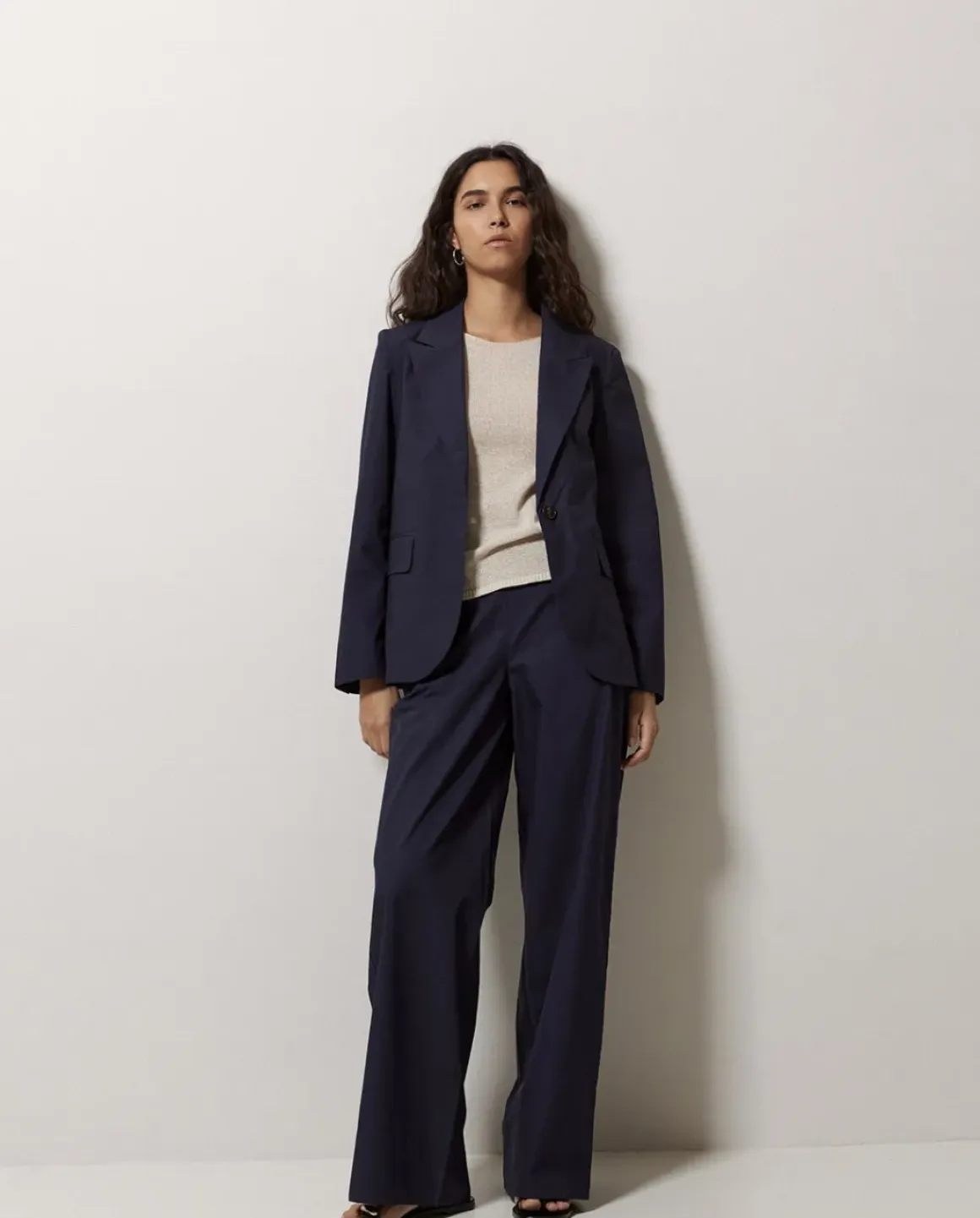 Pantalones popelín wide leg azul oscuro