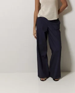 Pantalones popelín wide leg azul oscuro