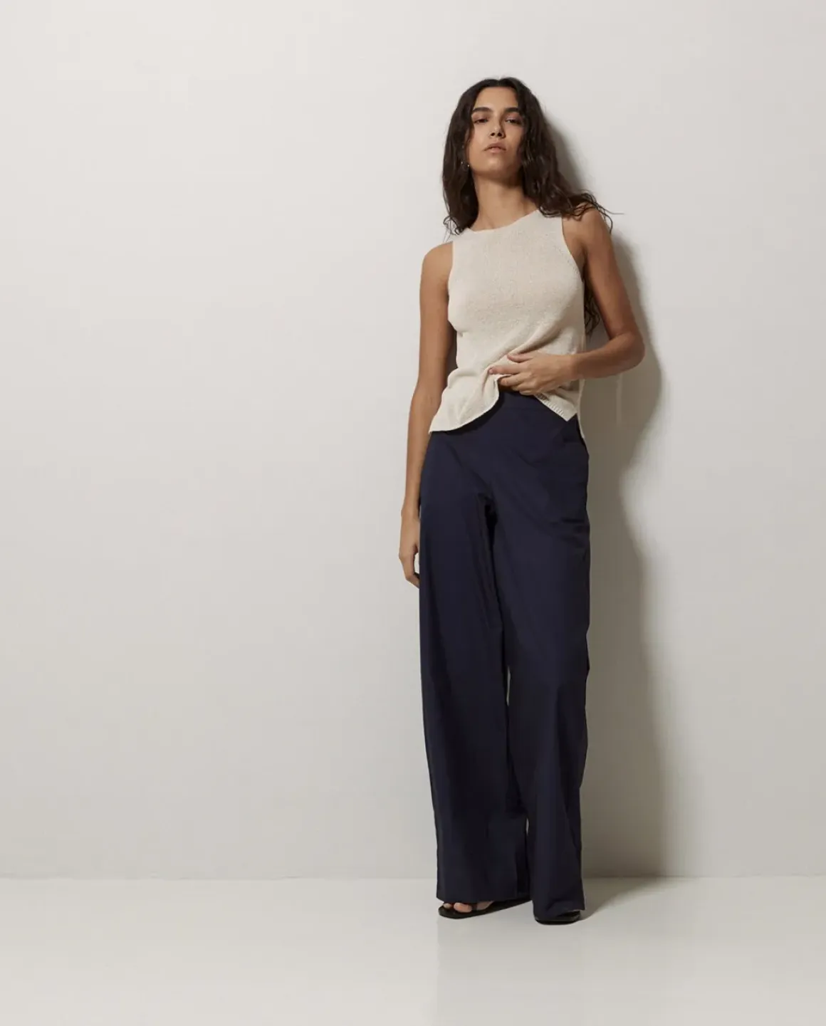 Pantalones popelín wide leg azul oscuro