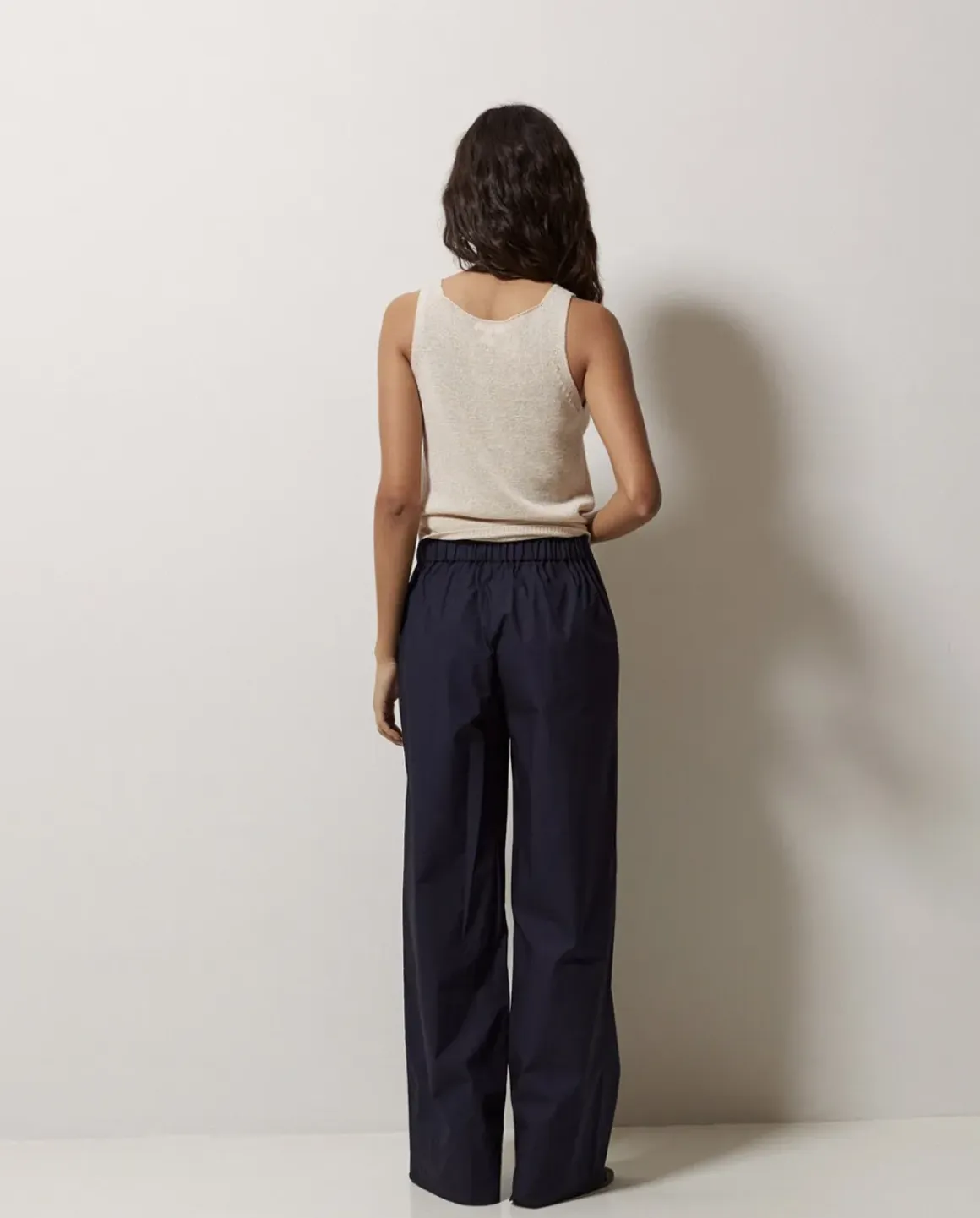 Pantalones popelín wide leg azul oscuro