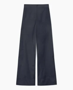 Pantalones popelín wide leg azul oscuro