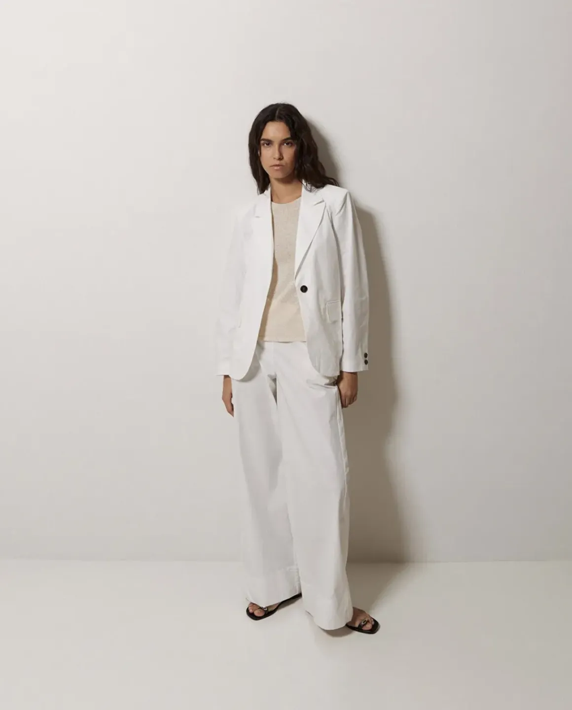 Pantalones popelín wide leg blanco