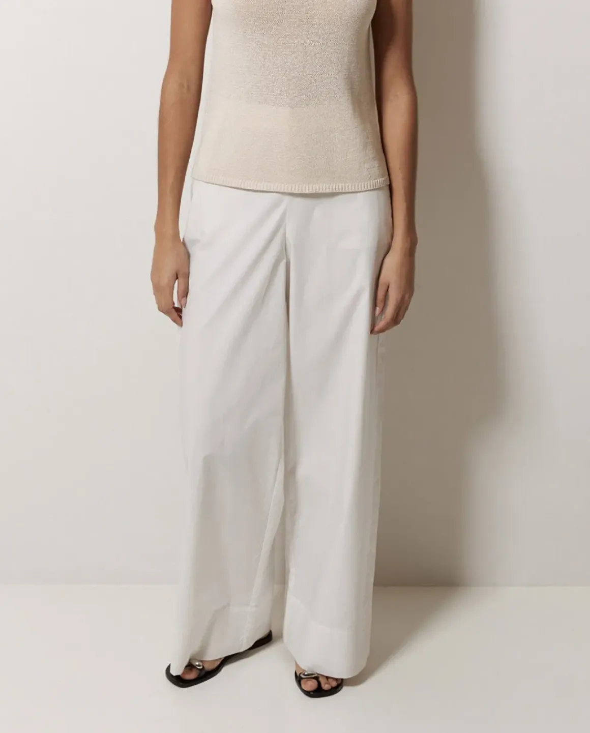 Pantalones popelín wide leg blanco