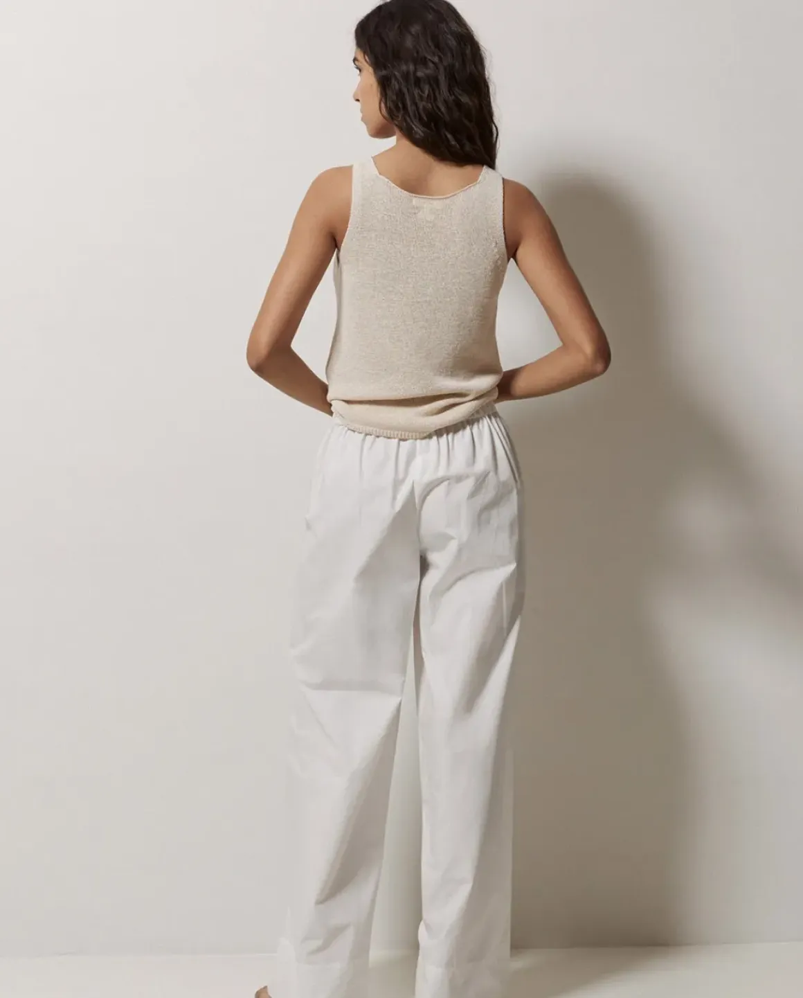 Pantalones popelín wide leg blanco