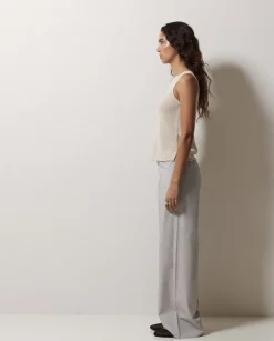 Pantalones popelín wide leg gris