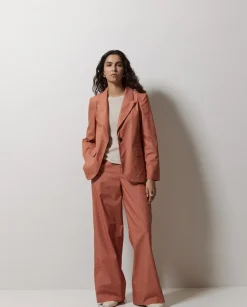 Pantalones popelín wide leg terracota