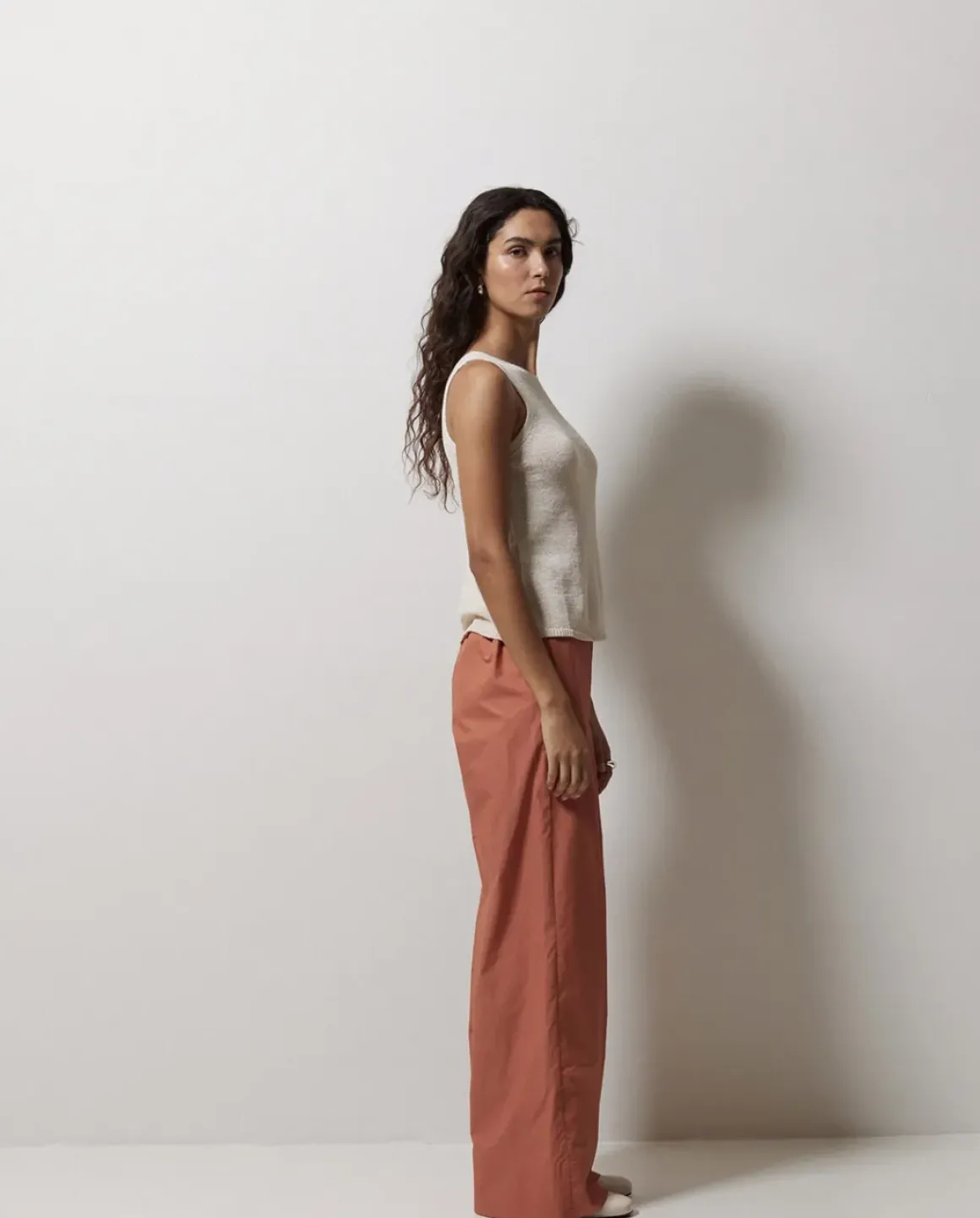 Pantalones popelín wide leg terracota