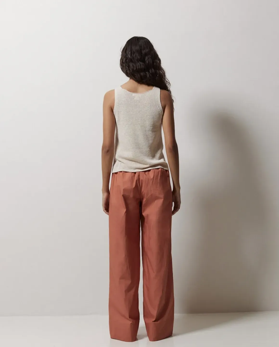 Pantalones popelín wide leg terracota