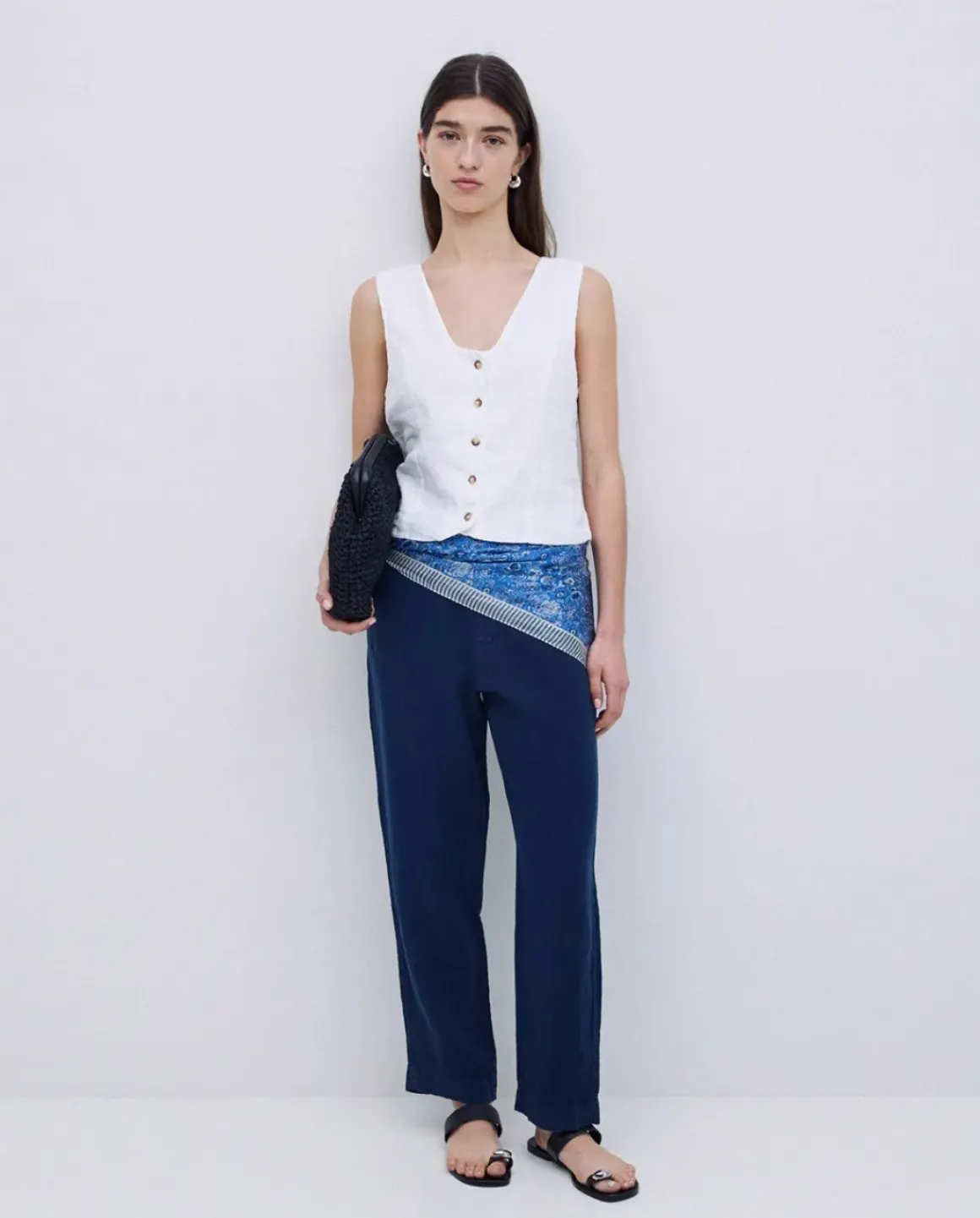 Pantalones rectos lino azul oscuro