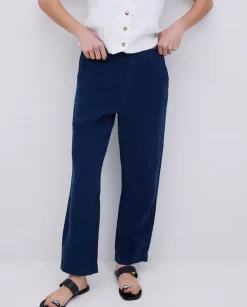Pantalones rectos lino azul oscuro