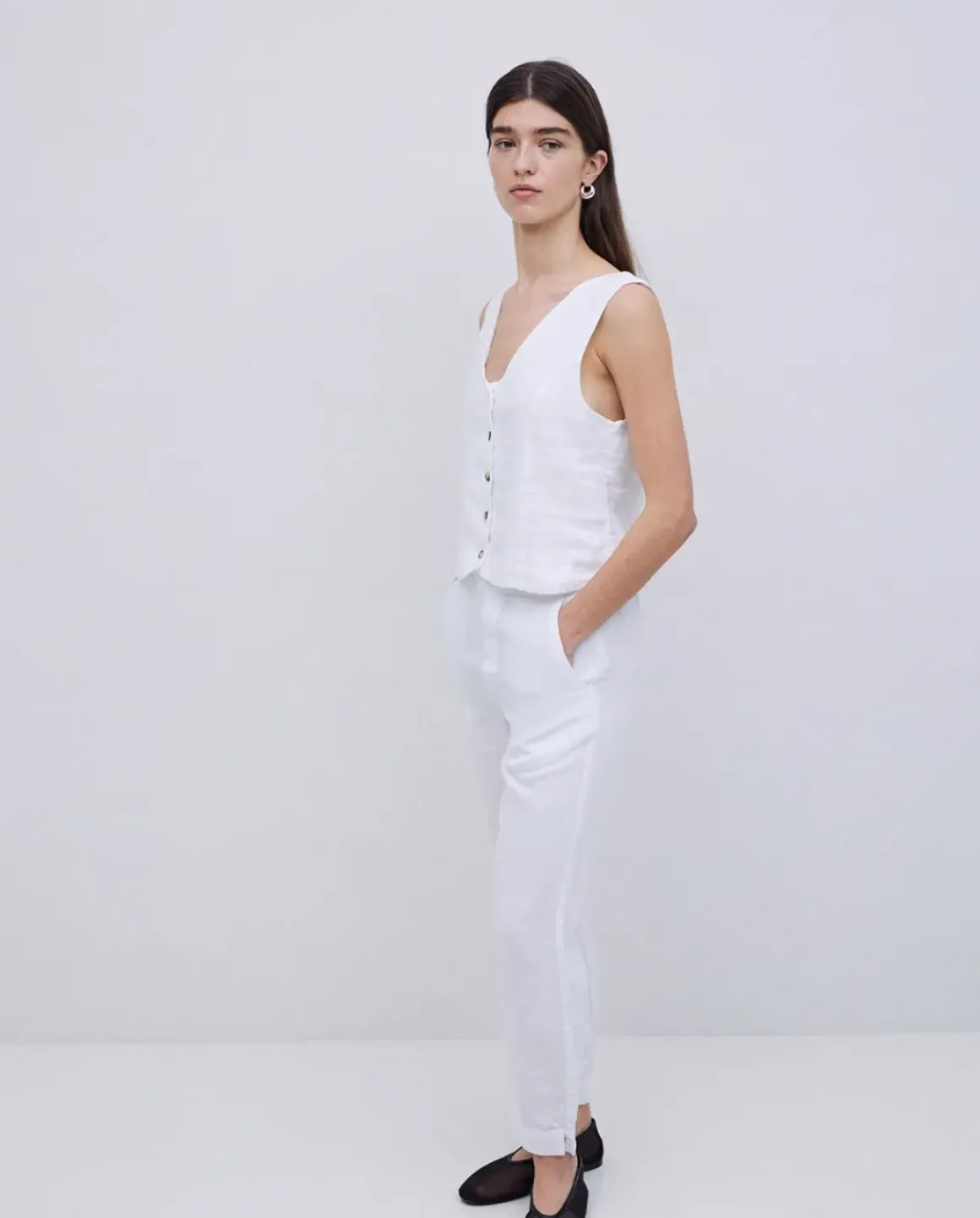 Pantalones rectos lino blanco