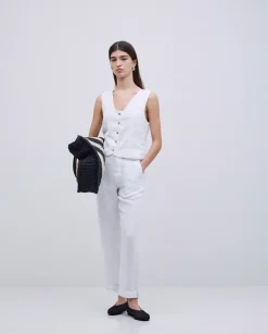 Pantalones rectos lino blanco