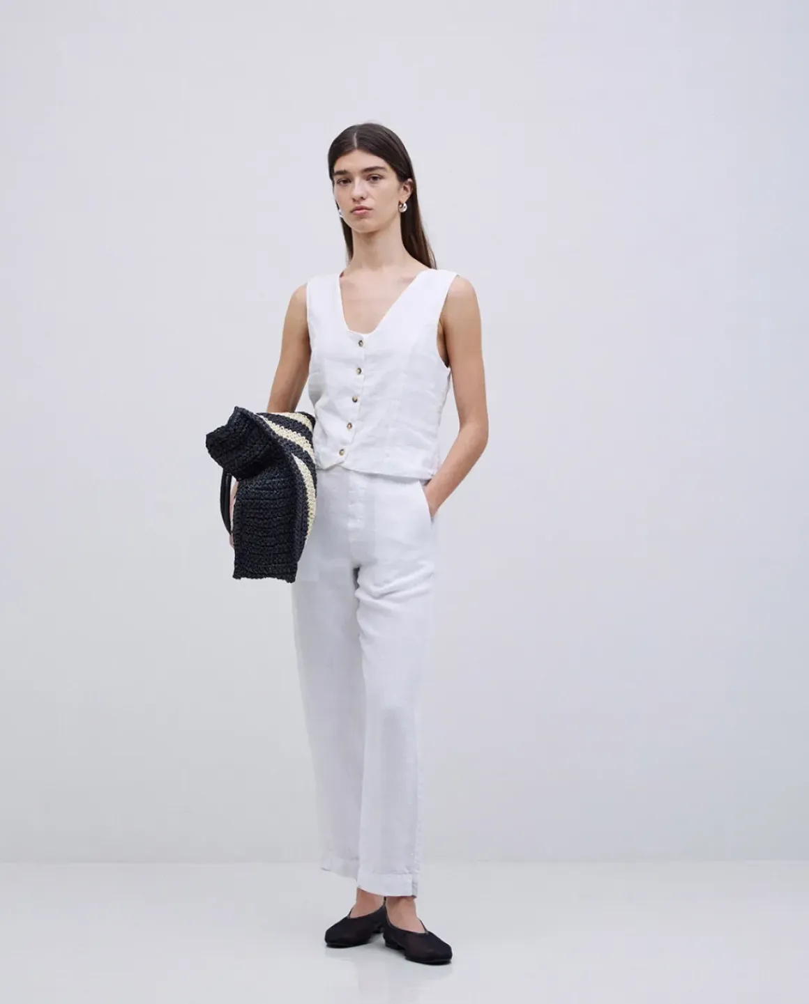 Pantalones rectos lino blanco