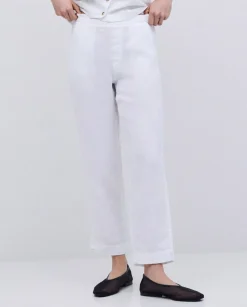 Pantalones rectos lino blanco