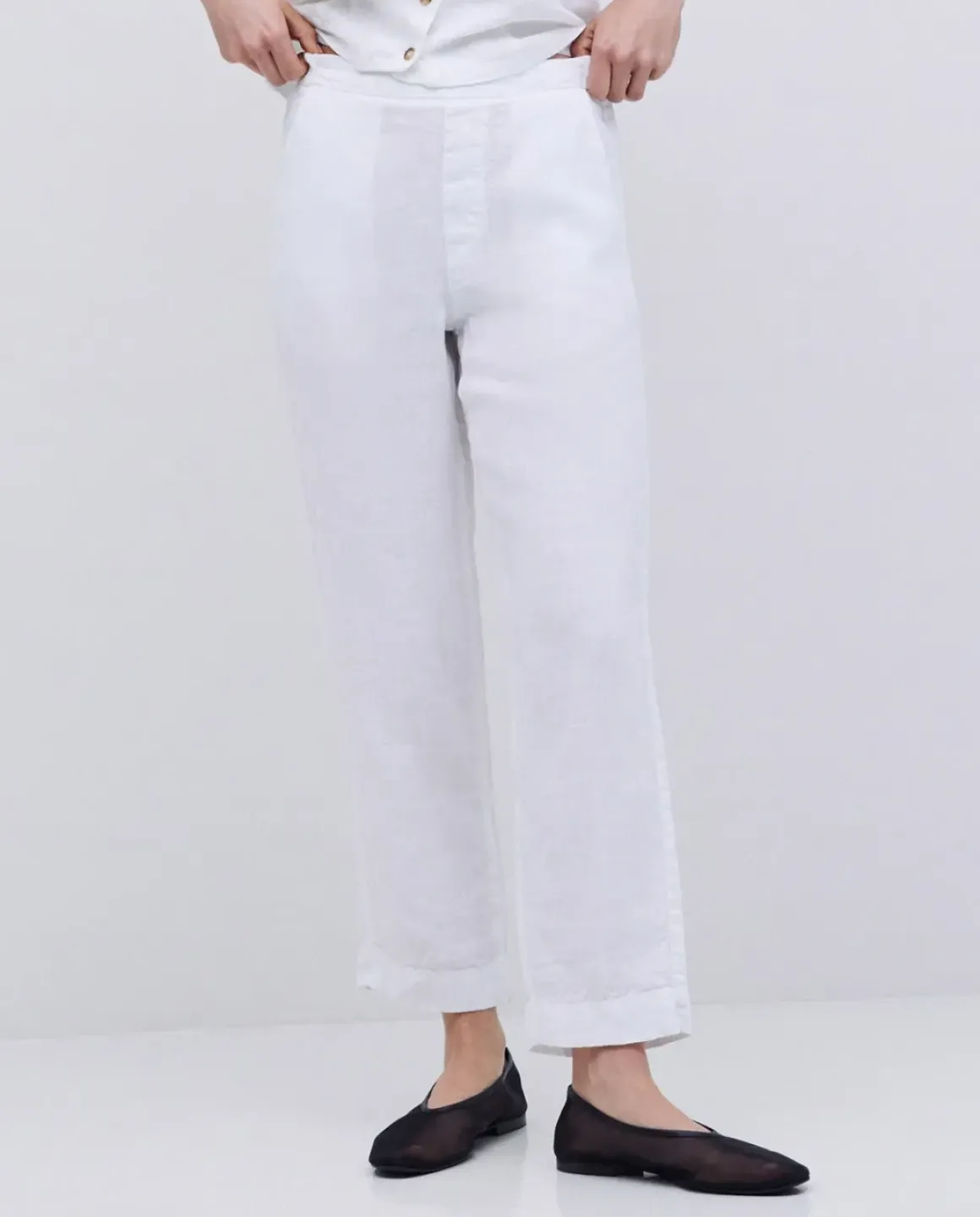 Pantalones rectos lino blanco