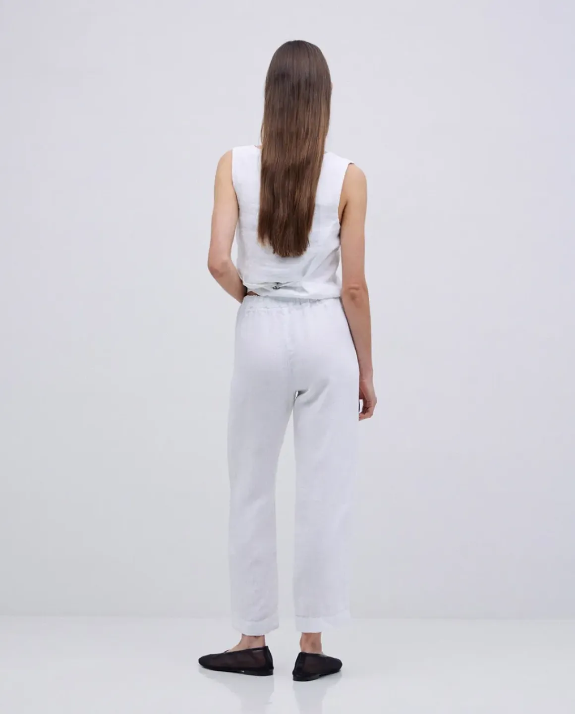 Pantalones rectos lino blanco