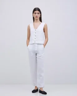 Pantalones rectos lino blanco