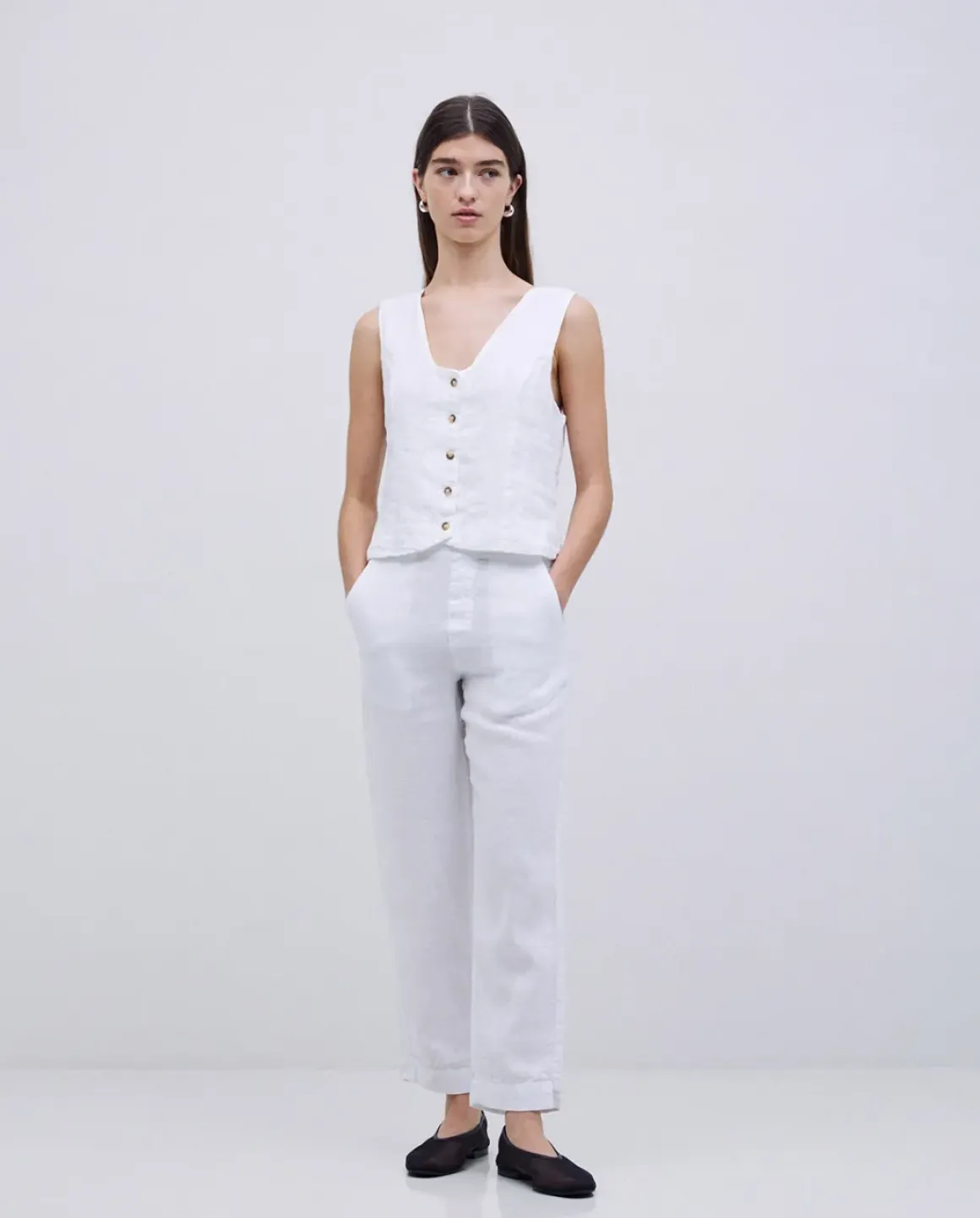 Pantalones rectos lino blanco