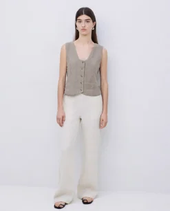 Pantalones rectos lino crudo
