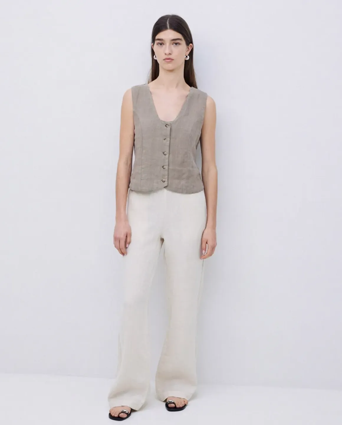Pantalones rectos lino crudo