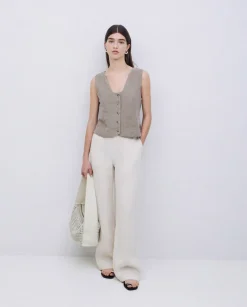 Pantalones rectos lino crudo