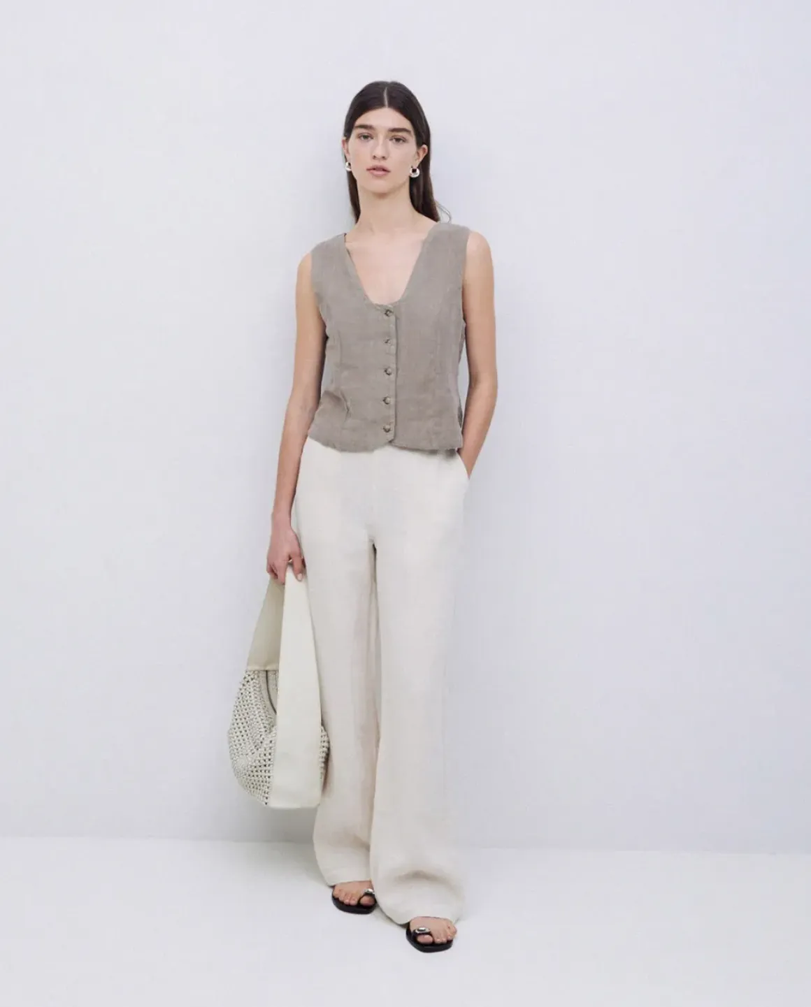 Pantalones rectos lino crudo