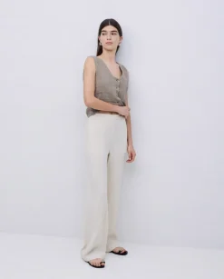 Pantalones rectos lino crudo