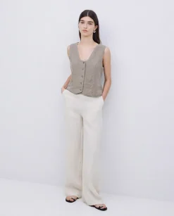 Pantalones rectos lino crudo