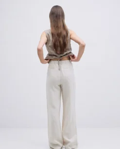 Pantalones rectos lino crudo