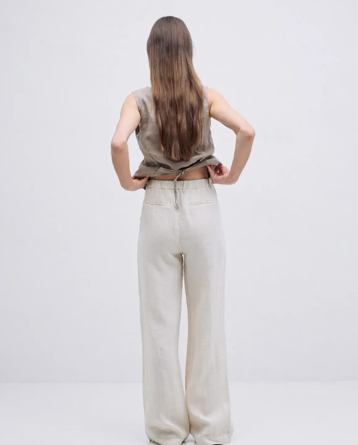 Pantalones rectos lino crudo