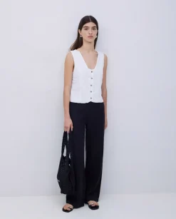 Pantalones rectos lino negro