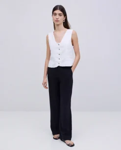 Pantalones rectos lino negro