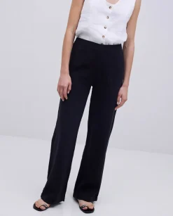 Pantalones rectos lino negro