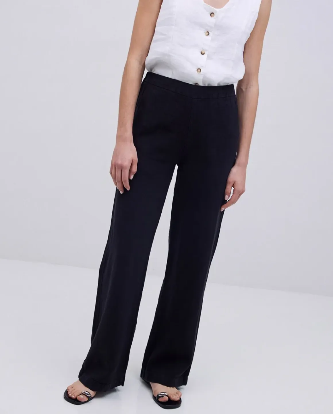 Pantalones rectos lino negro