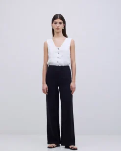 Pantalones rectos lino negro