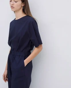 Pantalones rectos popelín azul oscuro