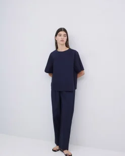 Pantalones rectos popelín azul oscuro